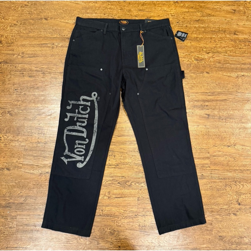 Von Dutch Black Logo Eye Patch Workwear Double Knee Carpenter Pants Men's 40x32